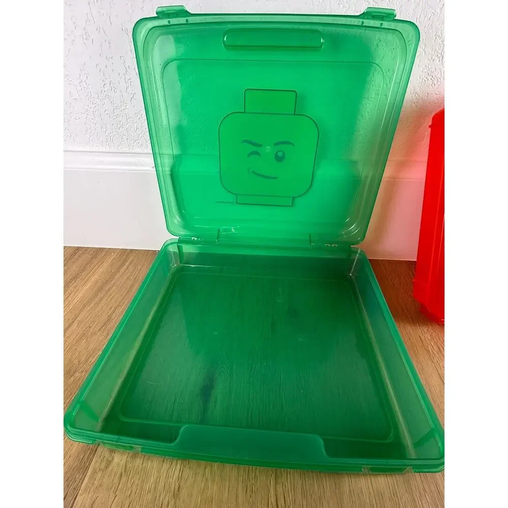 LEGO Minifigure Head Storage Case Bin Gently Used Lot of 2 Red Green